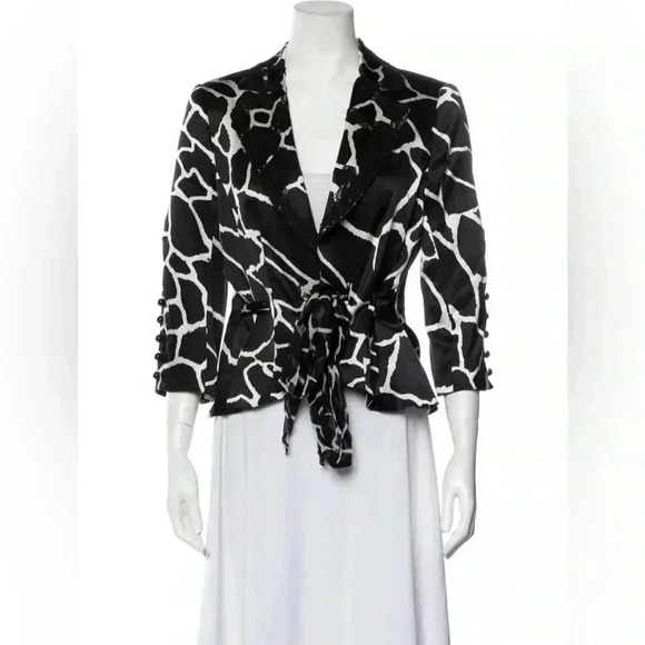 Vintage Alberto Makali Animal Print 100% silk blazer made in USA size 4 - Picture 1 of 7